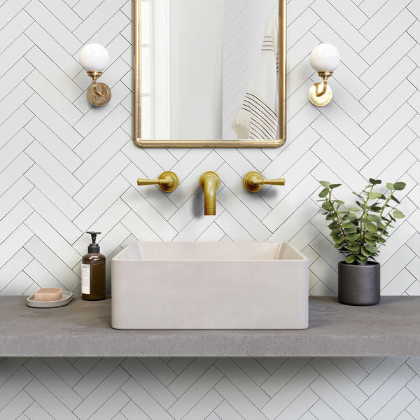 Decopus Peel and Stick Subway Tile Backsplash (Luxury Stone Composite - Ceramic White 2.5" x10"Brick x 42 pcs) for  Kitchen, Bathroom, Accent Wall - Tile for Remodeling, Smart tile