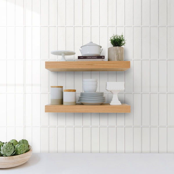 Decopus Peel and Stick Subway Tile Backsplash (Luxury Stone Composite - Ceramic White 2.5" x10"Brick x 42 pcs) for  Kitchen, Bathroom, Accent Wall - Tile for Remodeling, Smart tile