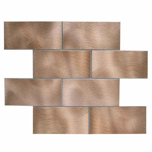 Decopsu Peel and Stick Metal Subway Tile Backsplash (Rotary Abrased 15in x 12in 1.6in Thick) for Kitchen Bathroom Wall Accent (5pc/Pack, RT Copper Matte)