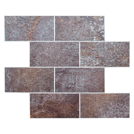 Decopus Brick Tile Peel and Stick Backsplash ( 15x 12x 0.16inch Thick 5pc/Pack) Faux Stone Tile - Rustic Slate Brown