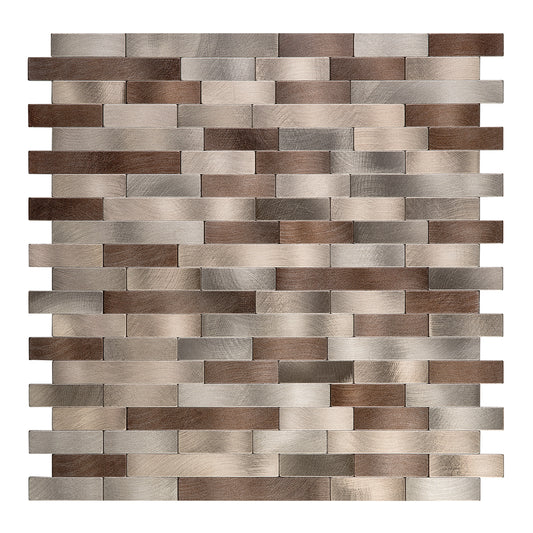 Decopus Peel and Stick Backsplash Metal Tile (LNG15 CBM Brown Copper Muted-Gold Mixed Matted 12in x 12in. 4mm thick, Stick On