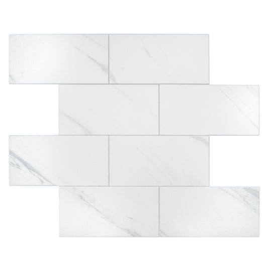 Decopus Brick Tile Peel and Stick Backsplash ( Faux Stone Tile - Marble White 5pc/Pack)