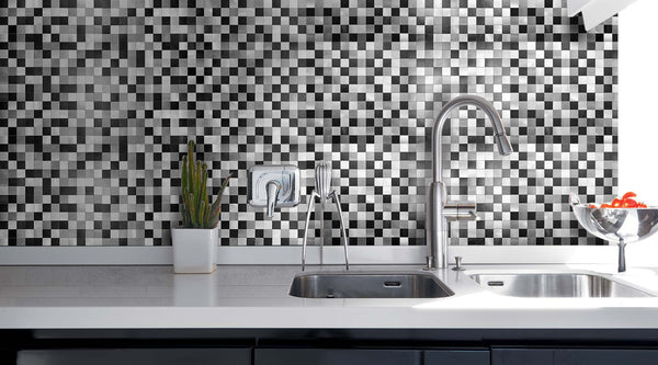 Decopus Metal Peel and Stick Tile (MS25 BWG Matte Black Silver Grey) 12in x 12in. 1.6''