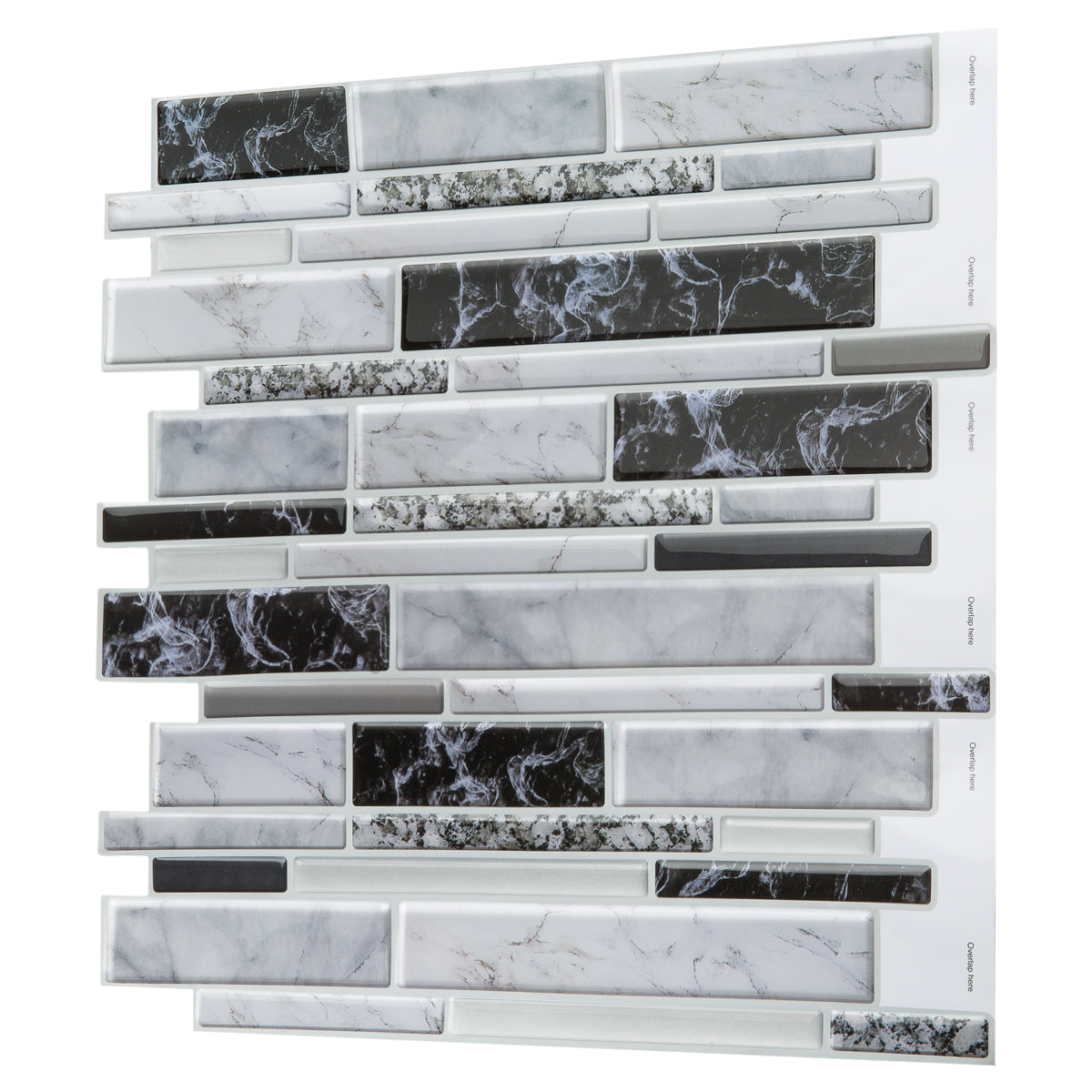 Decopus Soft Tile Peel and Stick Backsplash (Carrara Black White Grey Long Marble ) 12'' x 12'' x0.1''