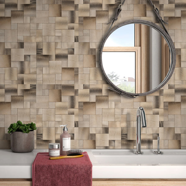 Decopus Peel and Stick Metal Tile Backsplash (IS50 Copper Matte) for Kitchen Bathroom, Metal Tiles, Wall Accents. 12in x 12in. 4mm thick, Stick On