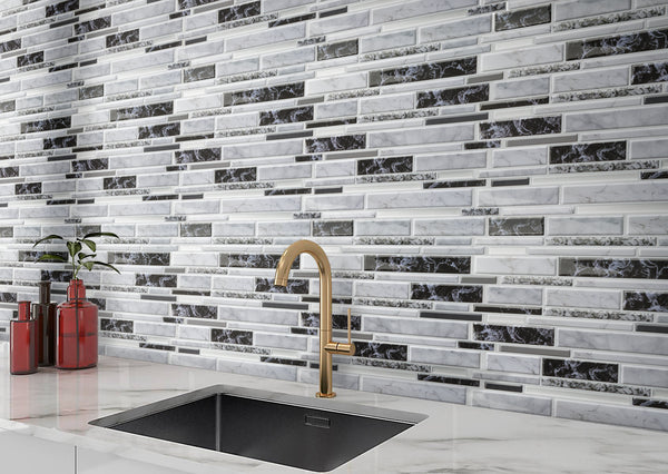 Decopus Soft Tile Peel and Stick Backsplash (Carrara Black White Grey Long Marble ) 12'' x 12'' x0.1''