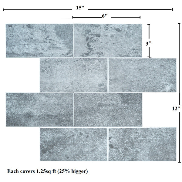 Decopus Brick Tile Peel and Stick Backsplash ( 15x12x 0.16in Thick 5pc/Pack) Faux Stone Tile - Abstract Cement Grey