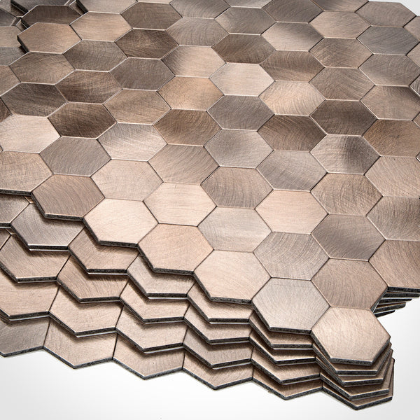 Decopus Metal Tile Peel and Stick  (Hexagon Copper Matte 12 x12'', 1.6'' Thick) Adhesive