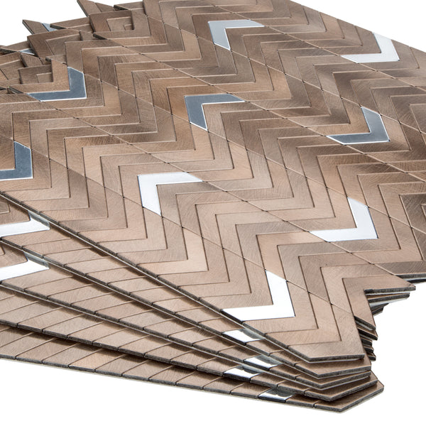 Decopus Peel and Stick Metal Tile Backsplash (Herring Bone,Cheveron, Copper Gold dip with Silver)