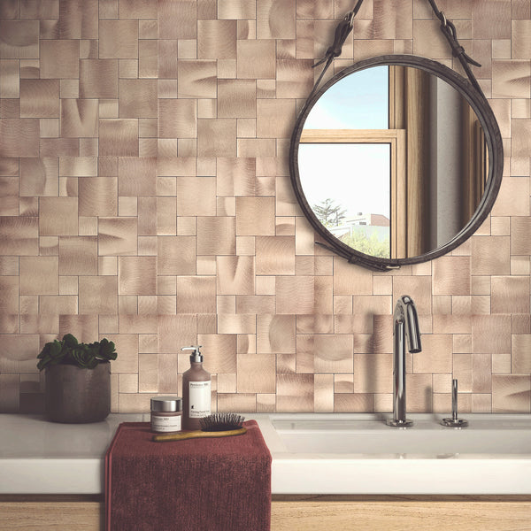 Decopus Peel and Stick Metal Tile Backsplash (IS50 Copper Matte) for Kitchen Bathroom, Metal Tiles, Wall Accents. 12in x 12in. 4mm thick, Stick On