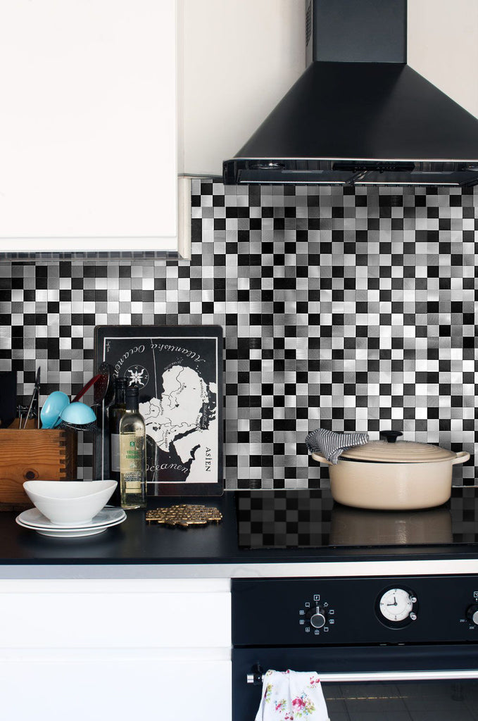 Black Silver Grey - Metal Tiles (Peel and Stick, Self Adhesive Backsplash)