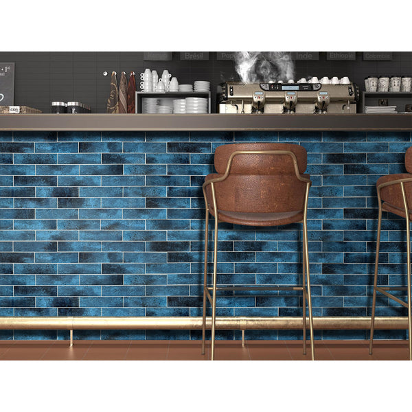 Decopus Peel and Stick Subway Tile Backsplash (Luxury Stone Composite - Sapphire Blue 2.5" x10"Brick x 42 pcs) for  Kitchen, Bathroom, Accent Wall - Tile for Remodeling, Skinnysplash, Smart Tile