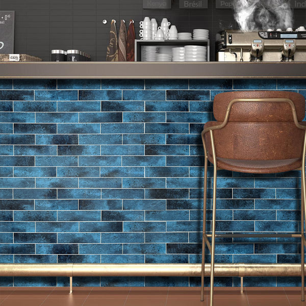 Decopus Peel and Stick Subway Tile Backsplash (Luxury Stone Composite - Sapphire Blue 2.5" x10"Brick x 42 pcs) for  Kitchen, Bathroom, Accent Wall - Tile for Remodeling, Skinnysplash, Smart Tile