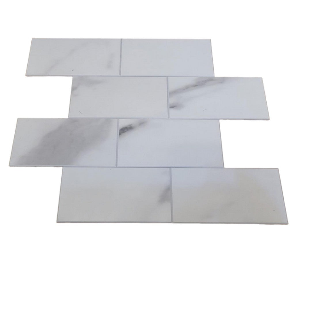Decopus Subway Tile Peel and Stick Backsplash (Luxury Stone Composite - Marble White 10"x12.5" Sheet 10pc/pk) for Kitchen, Bathroom, Car Camper, Wall Accents - Removable, Best Value for Remodeling