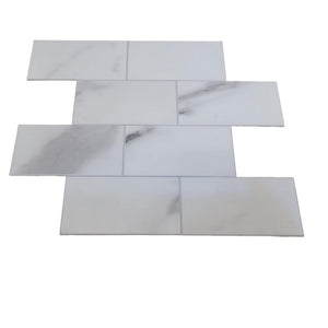 Decopus Subway Tile Peel and Stick Backsplash (Luxury Stone Composite - Marble White 10"x12.5" Sheet 10pc/pk) for Kitchen, Bathroom, Car Camper, Wall Accents - Removable, Best Value for Remodeling