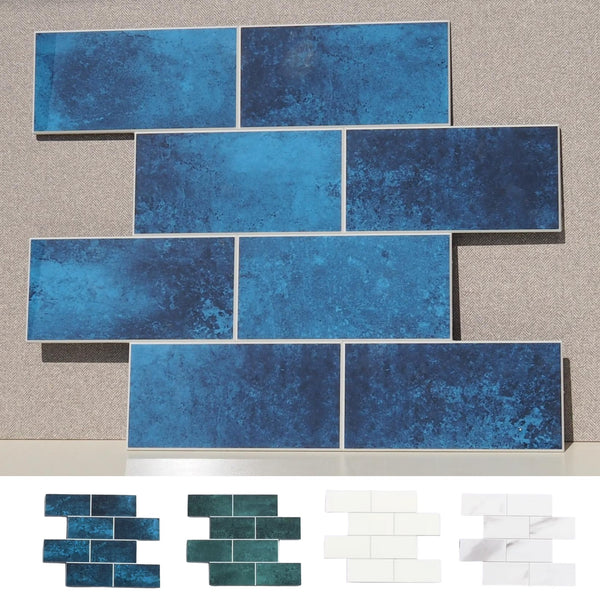 Decopus Subway Tile Peel and Stick Backsplash (Luxury Stone Composite - Sapphire Illusion10x12.5 Mosaic 10pc/pk) for Kitchen, Bathroom, Car Camper, Wall Accents - Removable, Best Value for Remodeling