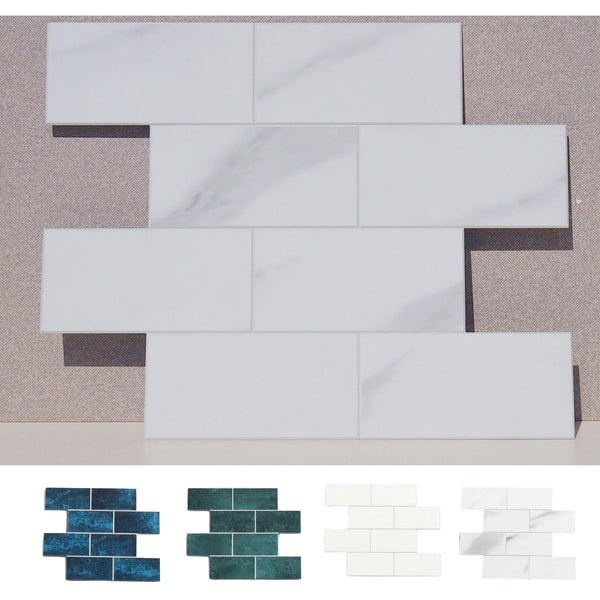 Decopus Subway Tile Peel and Stick Backsplash (Luxury Stone Composite - Marble White 10"x12.5" Sheet 10pc/pk) for Kitchen, Bathroom, Car Camper, Wall Accents - Removable, Best Value for Remodeling
