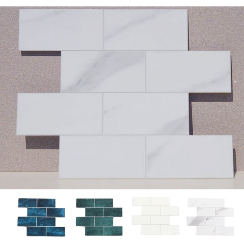 Decopus Subway Tile Peel and Stick Backsplash (Luxury Stone Composite - Marble White 10"x12.5" Sheet 10pc/pk) for Kitchen, Bathroom, Car Camper, Wall Accents - Removable, Best Value for Remodeling