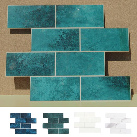 Decopus Subway Tile Peel and Stick Backsplash (Luxury Stone Composite - Green Emerald 10"x12.5" Sheet 10pc/pk) for Kitchen, Bathroom, Car Camper, Wall Accents - Removable, Best Value for Remodeling