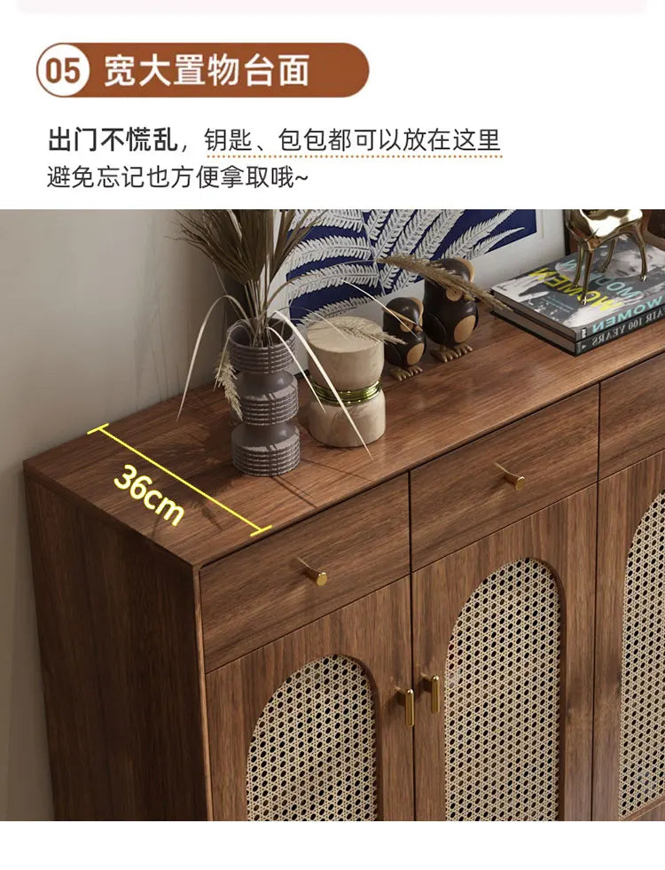 PE Rattan Shoes Cabinet Interior Wooden Household Entrance Medieval Vintage Storage Cabinet Zapateros Home Furniture KMSC