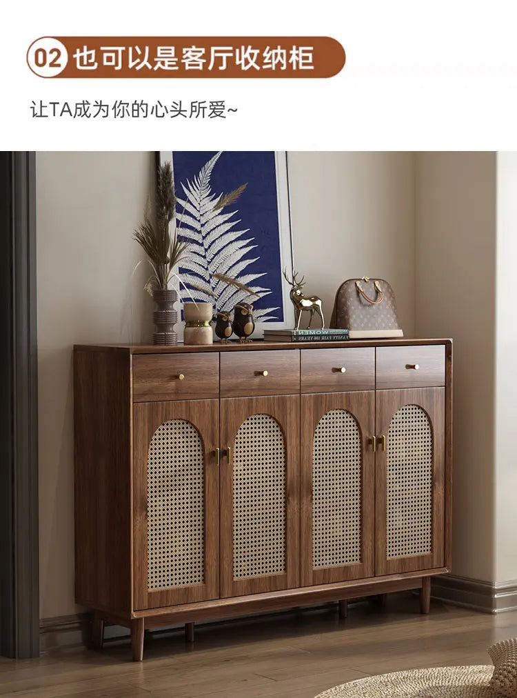 PE Rattan Shoes Cabinet Interior Wooden Household Entrance Medieval Vintage Storage Cabinet Zapateros Home Furniture KMSC