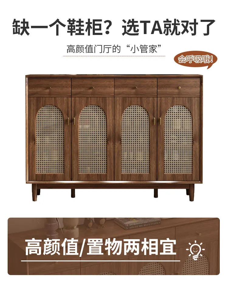 PE Rattan Shoes Cabinet Interior Wooden Household Entrance Medieval Vintage Storage Cabinet Zapateros Home Furniture KMSC