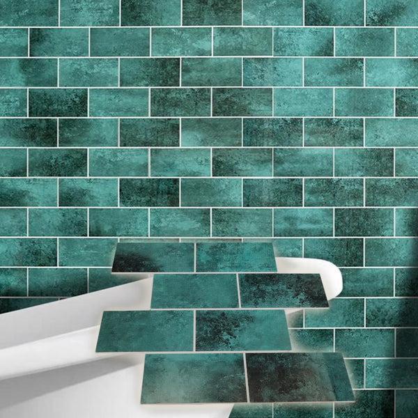 Decopus Subway Tile Peel and Stick Backsplash (Luxury Stone Composite - Green Emerald 10"x12.5" Sheet 10pc/pk) for Kitchen, Bathroom, Car Camper, Wall Accents - Removable, Best Value for Remodeling
