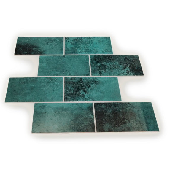 Decopus Subway Tile Peel and Stick Backsplash (Luxury Stone Composite - Green Emerald 10"x12.5" Sheet 10pc/pk) for Kitchen, Bathroom, Car Camper, Wall Accents - Removable, Best Value for Remodeling