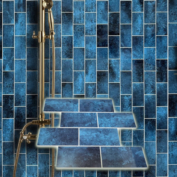 Decopus Subway Tile Peel and Stick Backsplash (Luxury Stone Composite - Sapphire Illusion10x12.5 Mosaic 10pc/pk) for Kitchen, Bathroom, Car Camper, Wall Accents - Removable, Best Value for Remodeling