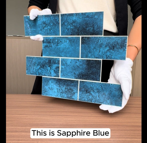 Decopus Subway Tile Peel and Stick Backsplash (Luxury Stone Composite - Sapphire Illusion10x12.5 Mosaic 10pc/pk) for Kitchen, Bathroom, Car Camper, Wall Accents - Removable, Best Value for Remodeling