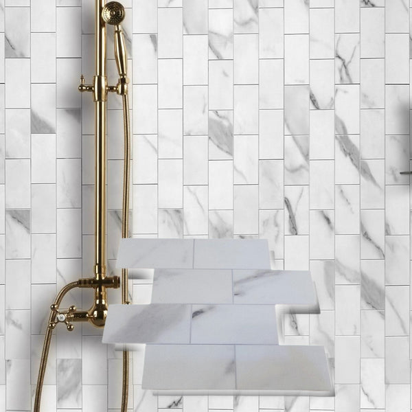 Decopus Subway Tile Peel and Stick Backsplash (Luxury Stone Composite - Marble White 10"x12.5" Sheet 10pc/pk) for Kitchen, Bathroom, Car Camper, Wall Accents - Removable, Best Value for Remodeling