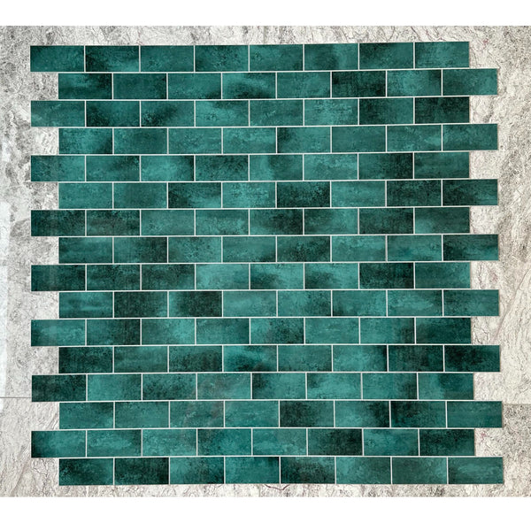 Decopus Subway Tile Peel and Stick Backsplash (Luxury Stone Composite - Green Emerald 10"x12.5" Sheet 10pc/pk) for Kitchen, Bathroom, Car Camper, Wall Accents - Removable, Best Value for Remodeling