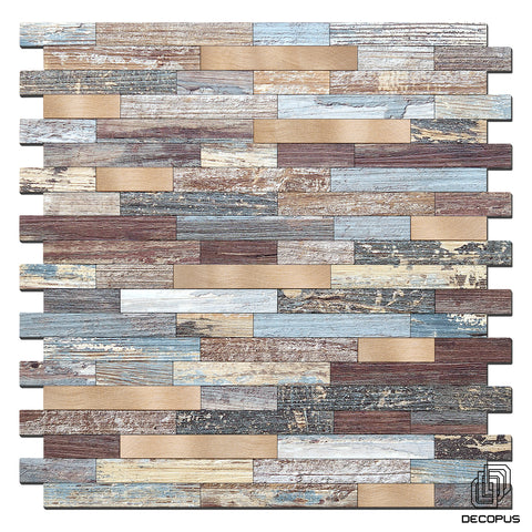 Decopus Metal Tile Peel and Stick Backsplash (Long Strip Shape in Vintage Deep Wreackage Color 5pc_Pack)