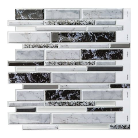 Decopus Soft Tile Peel and Stick Backsplash (Carrara Black White Grey Long Marble ) 12'' x 12'' x0.1''