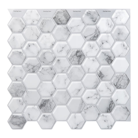 Decopus Soft Tile Peel and Stick Backsplash (Hexagon Carrara Marble Grey White ) 12'' x 12'' x0.1''