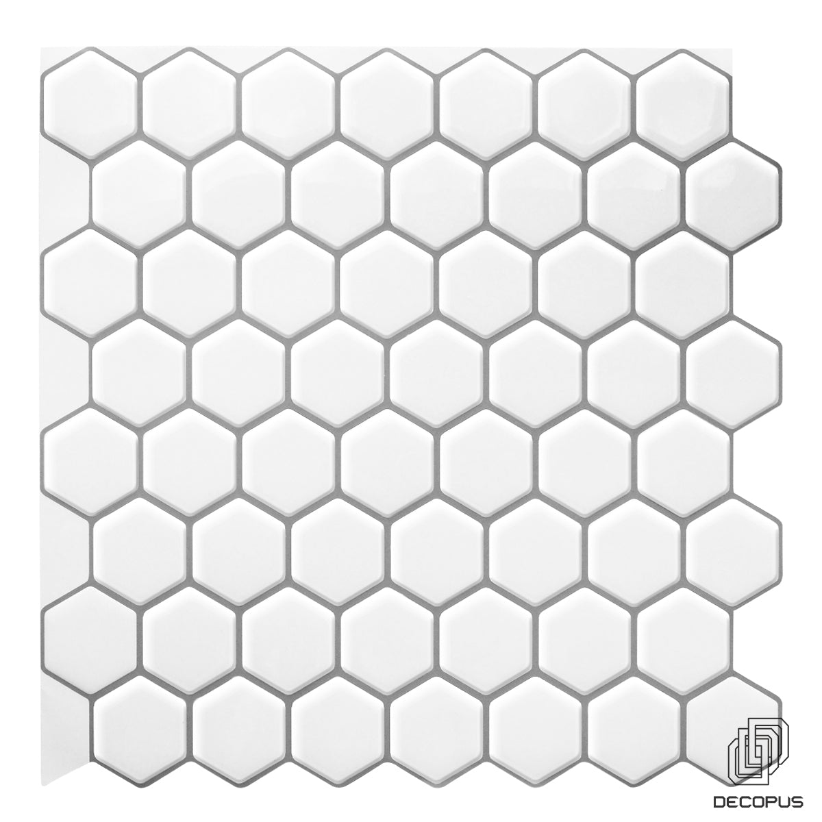 Decopus 3D MarbleTile Backsplash Peel and Stick Vinyl (Hexagon - Mono White 10pc/Pack) for Kitchen & Bathroom with Marble Printing