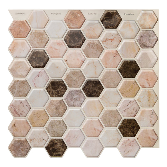 Decopus Soft Tile Peel and Stick Backsplash (Hexagon Emperador Marble Brown 5pc)