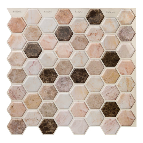 Decopus Soft Tile Peel and Stick Backsplash (Hexagon Emperador Marble Brown 5pc)