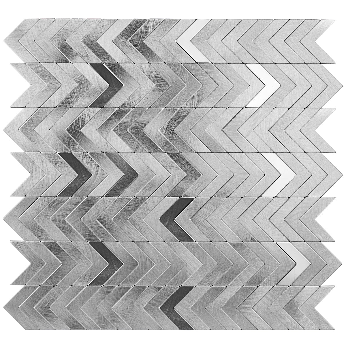 Decopus Peel and Stick Metal Tile Backsplash (Herring Bone, Chevron Silver) for Kitchen, Bathroom