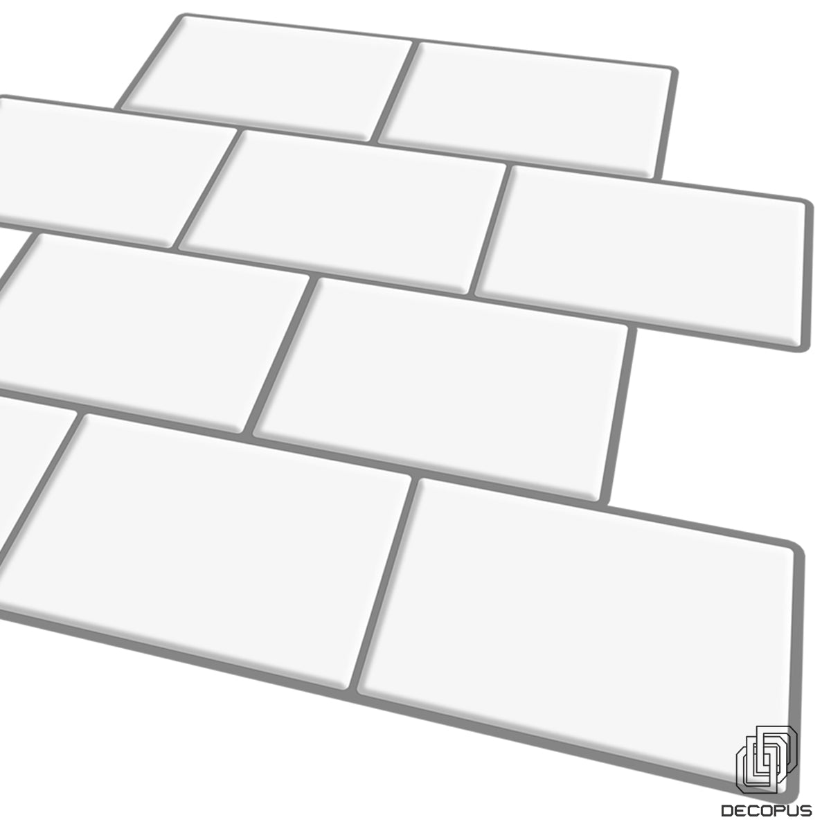 Decopus 3D Marble Tile Backsplash Peel and Stick Vinyl (Brick - Mono White 10pc/Pack) for Kitchen & Bathroom Self Adhesive Vinyl Tile