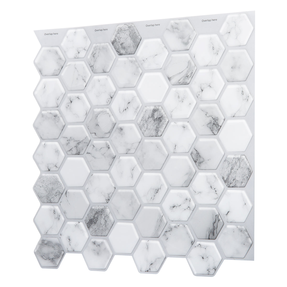Decopus Soft Tile Peel and Stick Backsplash (Hexagon Carrara Marble Grey White ) 12'' x 12'' x0.1''