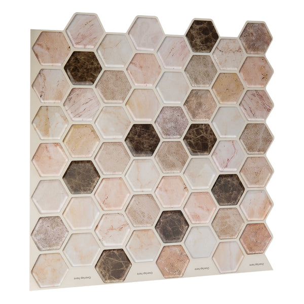 Decopus Soft Tile Peel and Stick Backsplash (Hexagon Emperador Marble Brown 5pc)