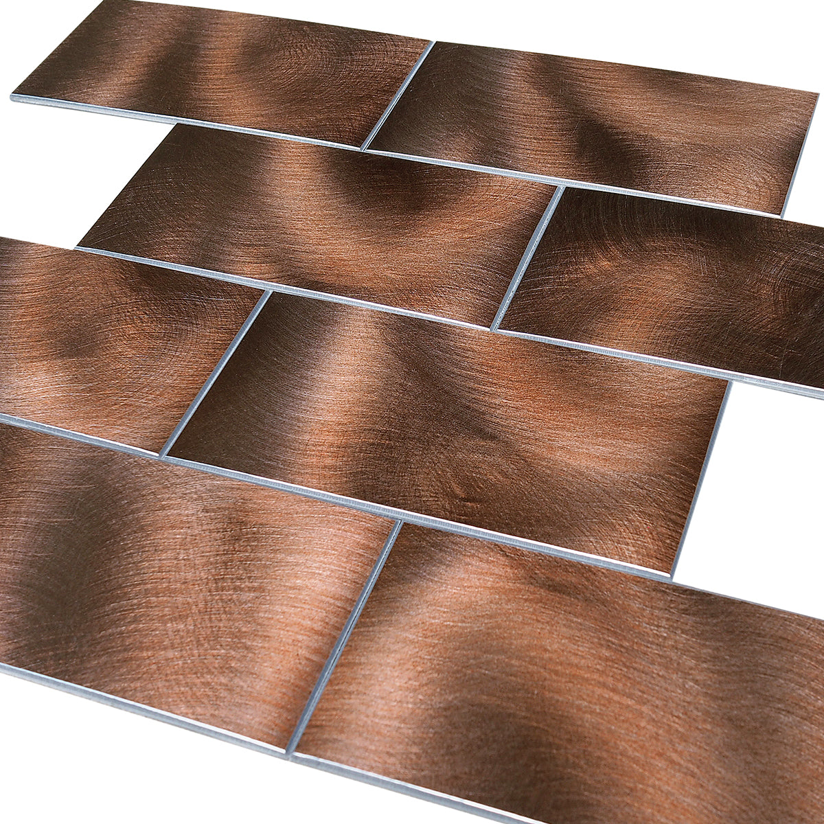 Decopsu Peel and Stick Metal Subway Tile Backsplash (Rotary Abrased 15in x 12in 1.6in Thick) for Kitchen Bathroom Wall Accent (5pc/Pack, RT Dark Brown)