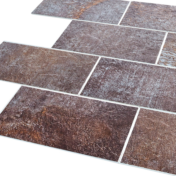 Decopus Brick Tile Peel and Stick Backsplash ( 15x 12x 0.16inch Thick 5pc/Pack) Faux Stone Tile - Rustic Slate Brown