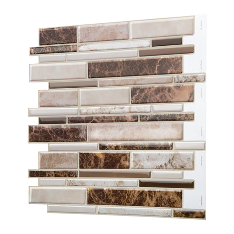Decopus Soft Tile Peel and Stick Backsplash (LNG Emperador Marble Brown Beige 5pc/Pack) 12'' x12''x0.1''