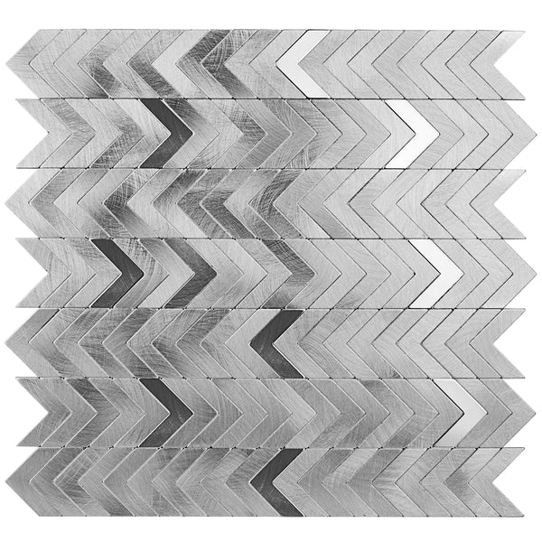 Decopus Peel and Stick Metal Tile Backsplash (Herring Bone, Chevron Silver) for Kitchen, Bathroom