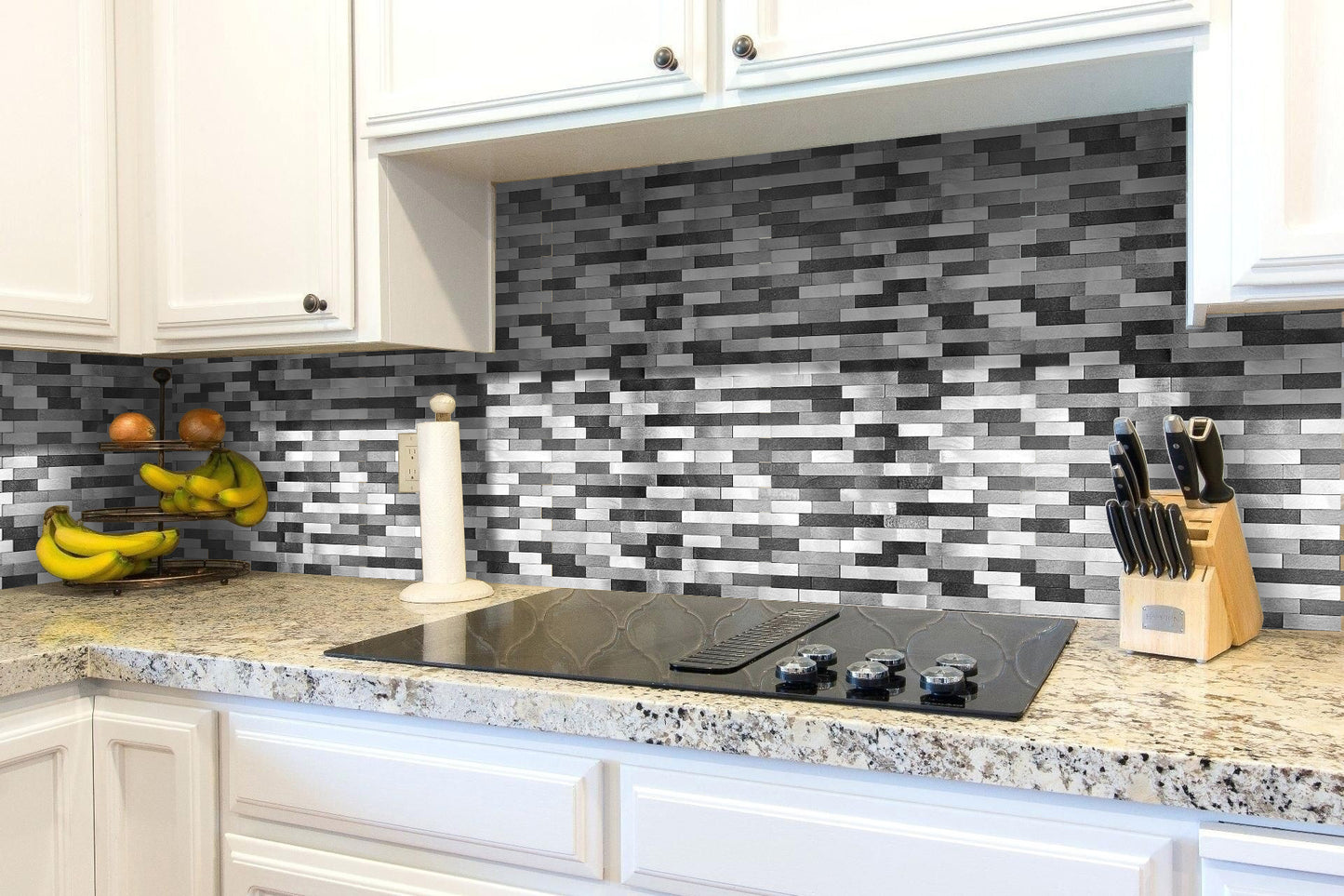 Decopus Peel and Stick Backsplash Metal Tile (LNG15 BWG Matted Black Silver Grey)