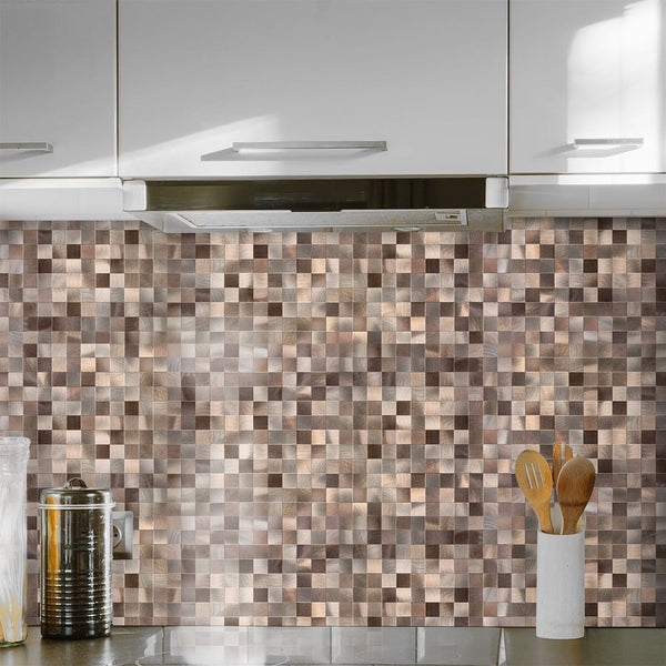 Decopus Metal Tile Peel and Stick Backsplash (MS25 Copper Brown Muted-Gold 12in x 12in. 4mm thick)