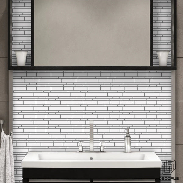 Decopus Flex Tile Peel and Stick Backsplash Vinyl (Longstrip - Mono White Ceramic10pc/Pack) for Kitchen, Bathroom, Wall Accents Flex Tile Stick On