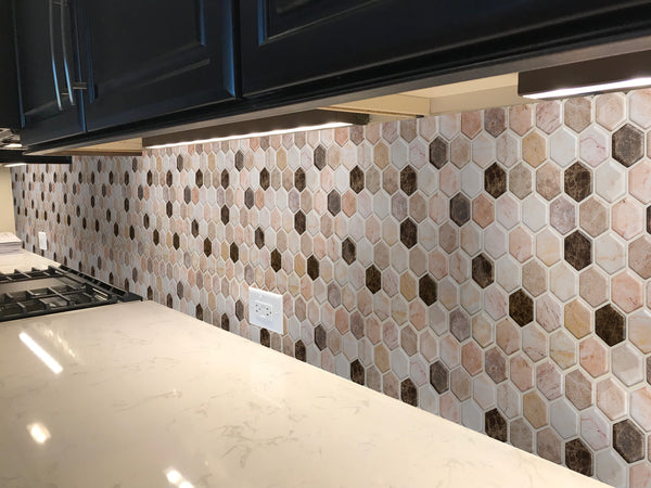 Decopus Soft Tile Peel and Stick Backsplash (Hexagon Emperador Marble Brown 5pc)